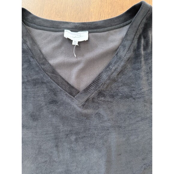 Cozy Black Velour V-Neck Pullover Top Soft Lounge Long Sleeve Relaxed Fit XL - Picture 6 of 8